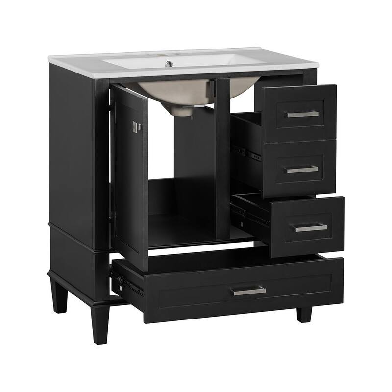 30" Bathroom Vanity With Sink, Solid Wood Bathroom Storage Cabinet