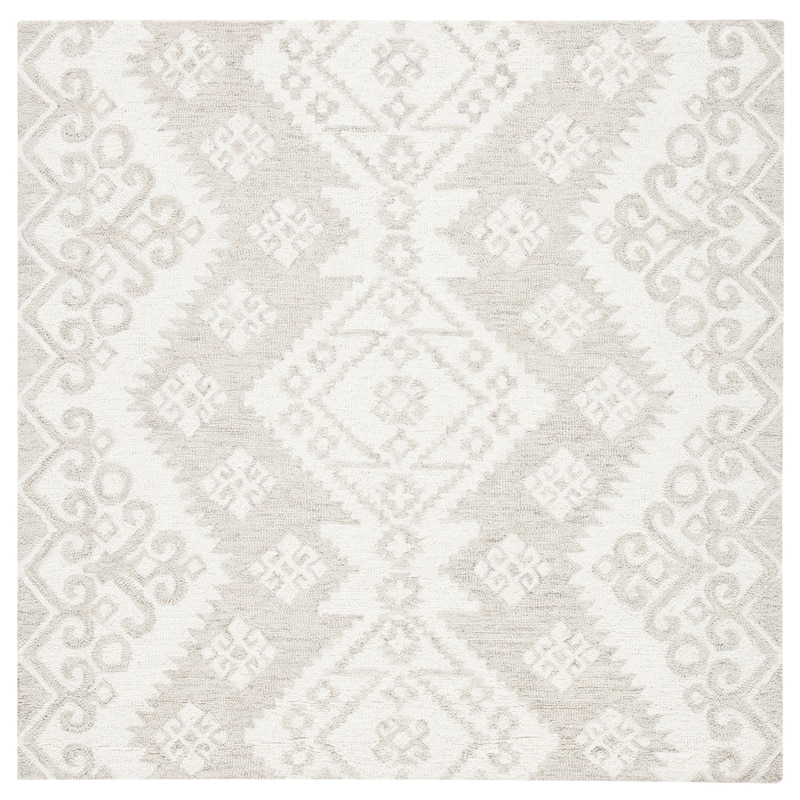 SAFAVIEH Handmade Snowflake Micro-loop Modern Wool Area Rug - 5' Square - Ivory/Beige