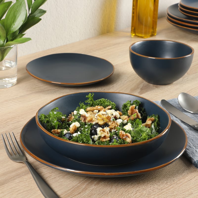 Gibson Home Hazeltine 16 Piece Plates and Bowls Dishes Stoneware Ceramic Dinnerware Set