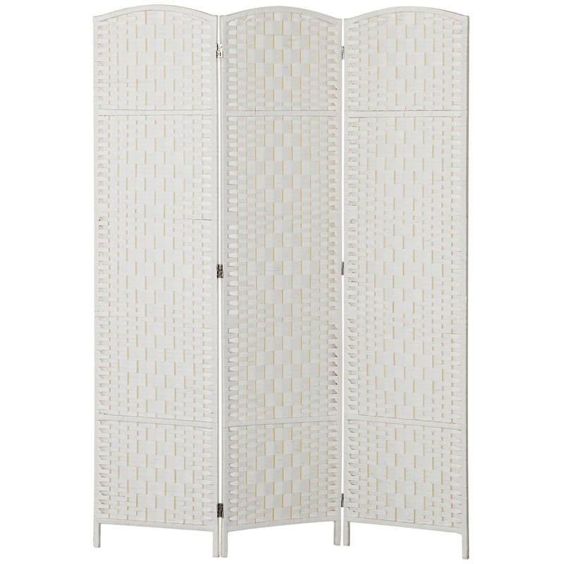 Nature Wood-White Poplar Paper Rope Folding Room Divider with Panels - 3-panel
