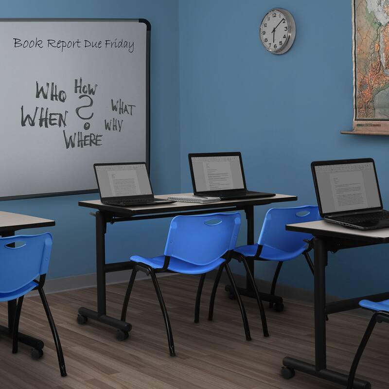 48" Flip Top Mobile Training Table- Maple & 2 'M' Stack Chairs- Blue