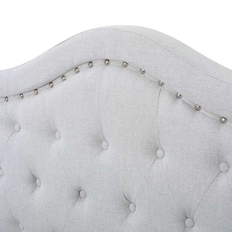 Button Tufted Wingback Platform Bed Upholstered Queen Size Bed Frame with Arched Nailhead Trim Headboard and Footboard