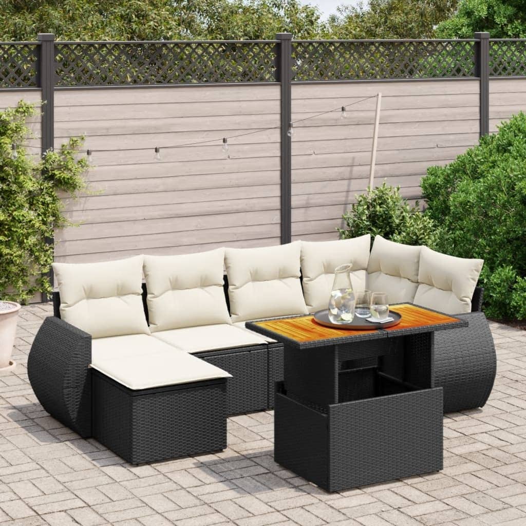vidaXL Garden Sofa Set Black PE rattan 7-piece set Adjustable Armrests - 21.7 x 39.4 x 28.7