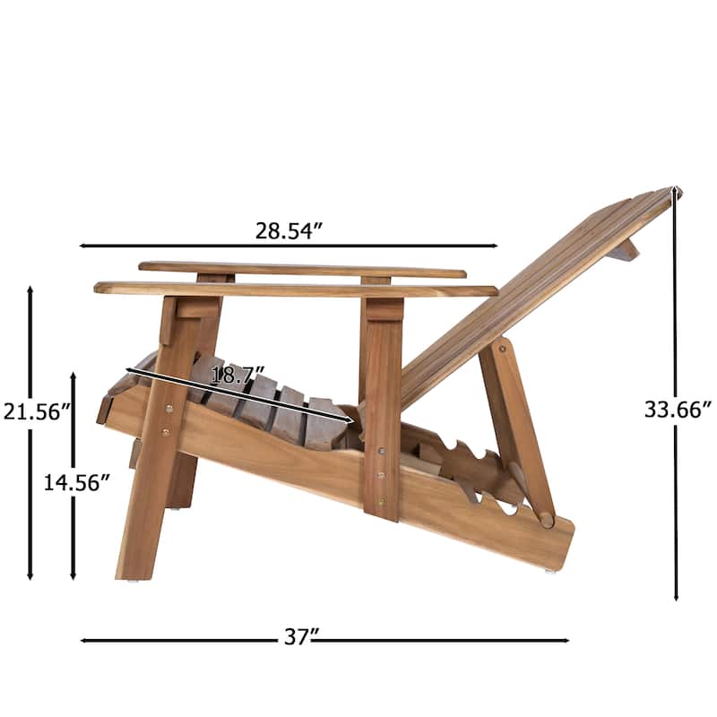 Roomfitters Foldable Adirondack Chair with Pull-Out Ottoman, Solid Wood Outdoor Recliner