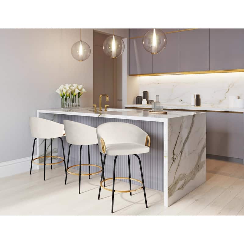 Silver Orchid Battista 26" Fixed-Height Counter Stool with Black Metal Legs & Gold Footrest (Set of 2)