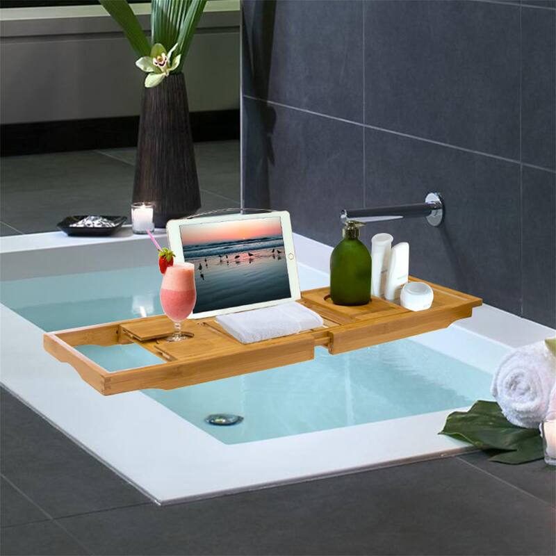 Bathtub Caddy Tray Crafted Bamboo Bath Tray Extendable Reading Rack