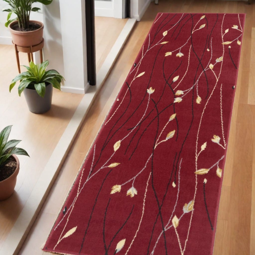 HomeRoots Floral Vines Modern Runner Area Rug - 72.00 in. x 24.00 in. x 0.50 in.