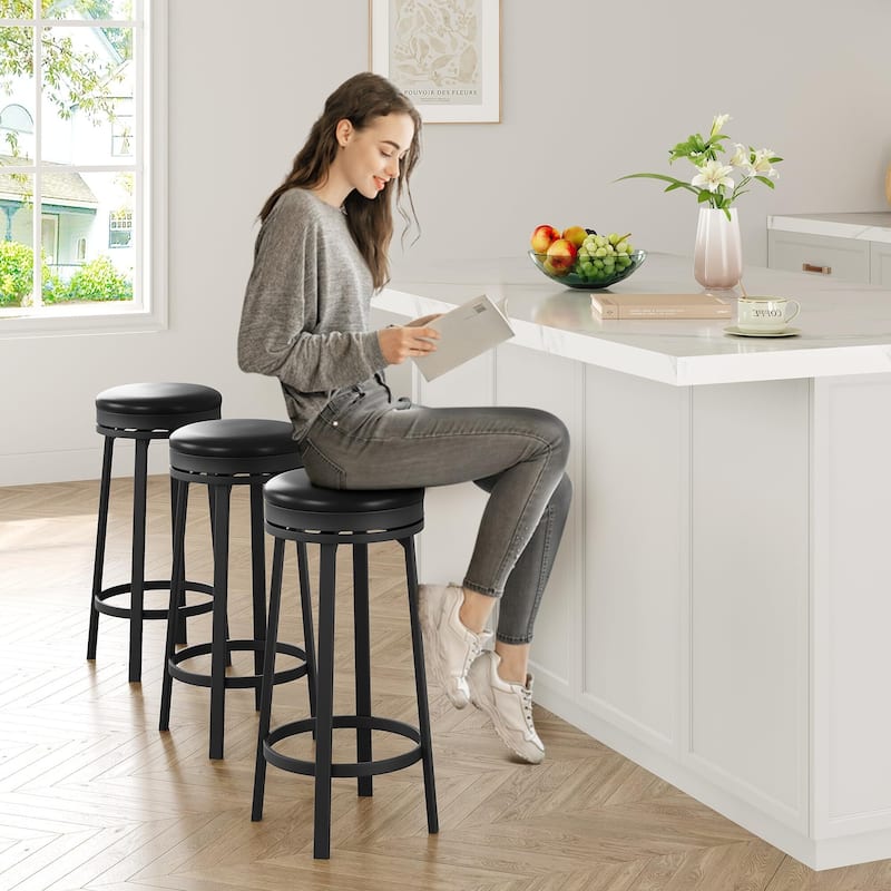 30'' Swivel Bar Stools Set of 4, Counter Height Bar Stools with Footrest，Backless Round Design with Waterproof