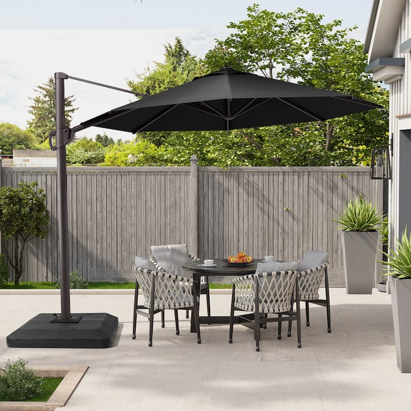Patio Cantilever Offset Umbrella with 360-degree Rotation Crank and Tilt, Base Included