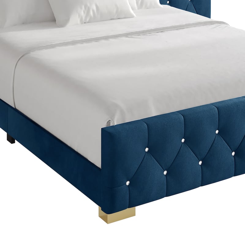 CraftPorch Luxurious Velvet Tufted Platform Bed with Wall Panels