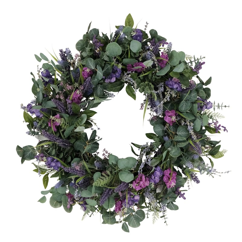 30" Green Puleo International Artificial Lavender and Eucalyptus Floral Spring Wreath