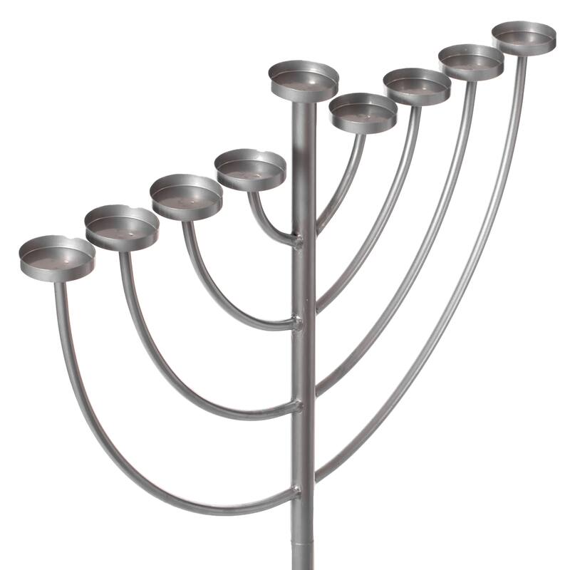 Silver 9 Branch Thin Pipe Hanukkah Menorah, Metal-Aluminum