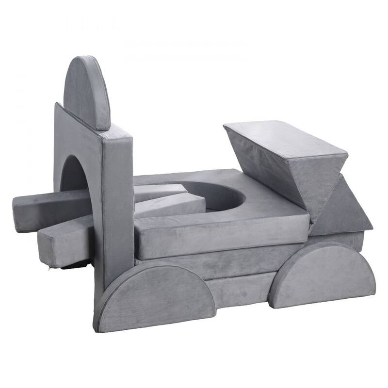Grey 14-Piece Modular Kids Play Sectional Sofa Set with Foam Cushions for 4 Children Creative Play - 55.3 x 27.5 x 20.8 in