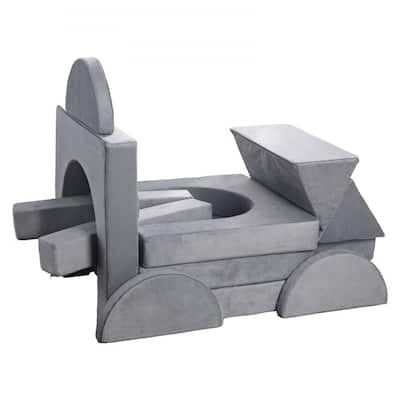 Grey 14-Piece Modular Kids Play Sectional Sofa Set with Foam Cushions for 4 Children Creative Play - 55.3 x 27.5 x 20.8 in