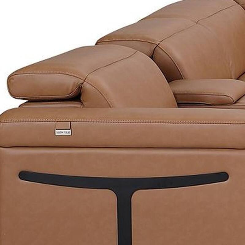 HomeRoots Chestnut Italian Leather Power Reclining U Shaped Ten Piece Corner Sectional With Console