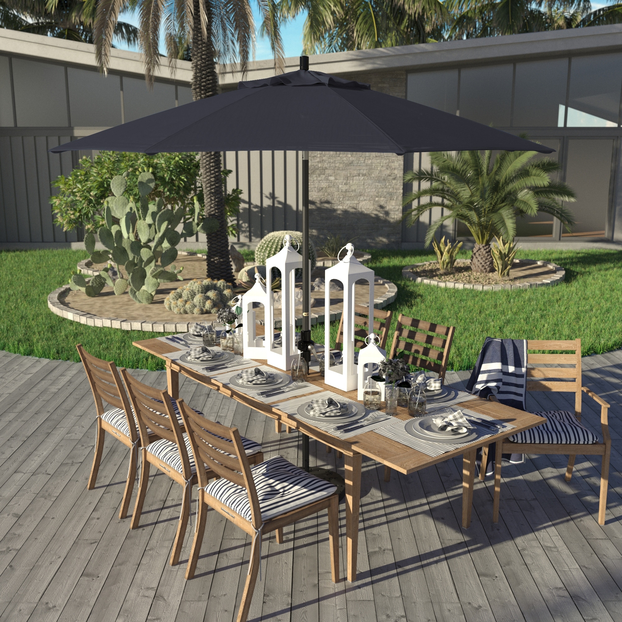 9 ft black patio umbrella Safavieh UV Resistant Zimmerman Crank Black/ White Market and how can a comfortable patio be without a LED patio umbrella California Umbrella 9 Ft. Aluminum