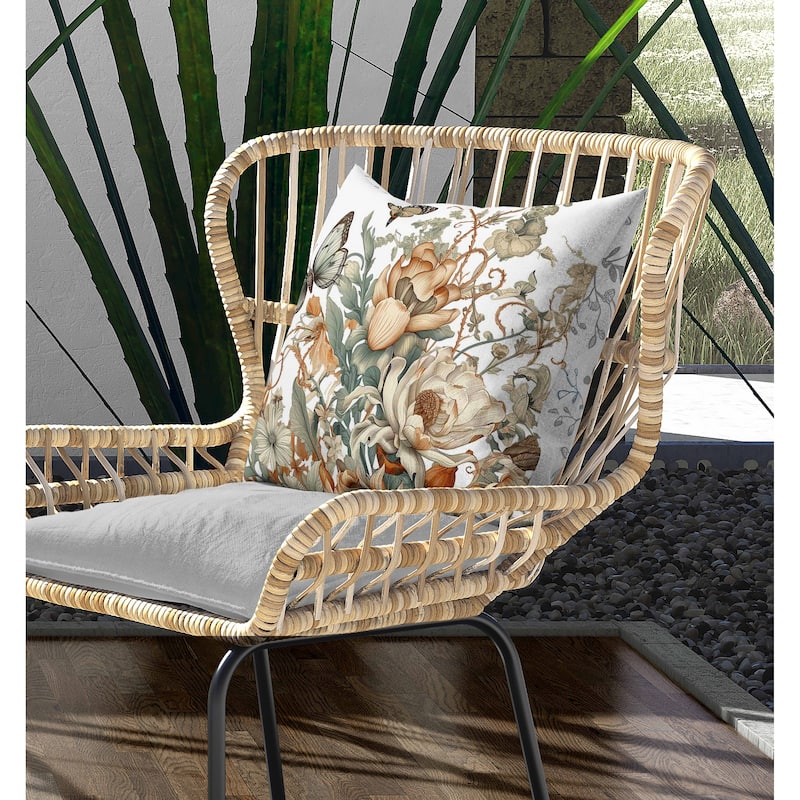 Garden Delights Indoor/Outdoor Reversible Throw Pillow White and Orange