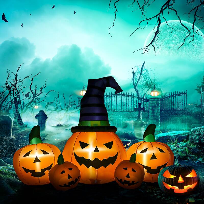73"L Inflatable Halloween Decoration,5 Pumpkin, Blow Up Outdoor LED Yard Display, Waterproof