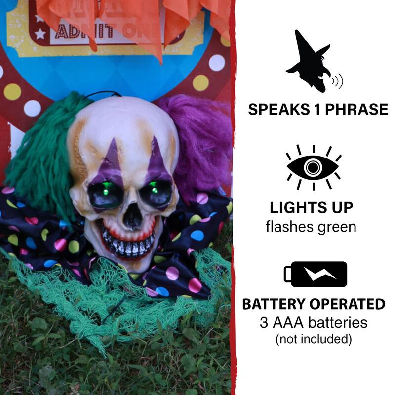 Haunted Hill Farm Groundbreaker Clown, Indoor/Covered Outdoor Halloween Decoration, Flashing Green Eyes, Battery-Operated, Claw