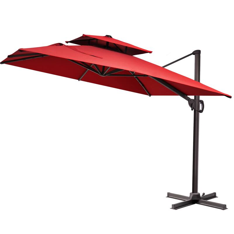 11 x 9 ft Outdoor Rectangular Patio Offset Cantilever Umbrella with 360-degree Rotation and 6 Shade Angles
