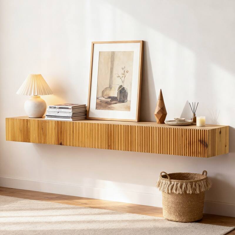 Rustic Fireplace Shelf Mantel Floating Shelf - Oak