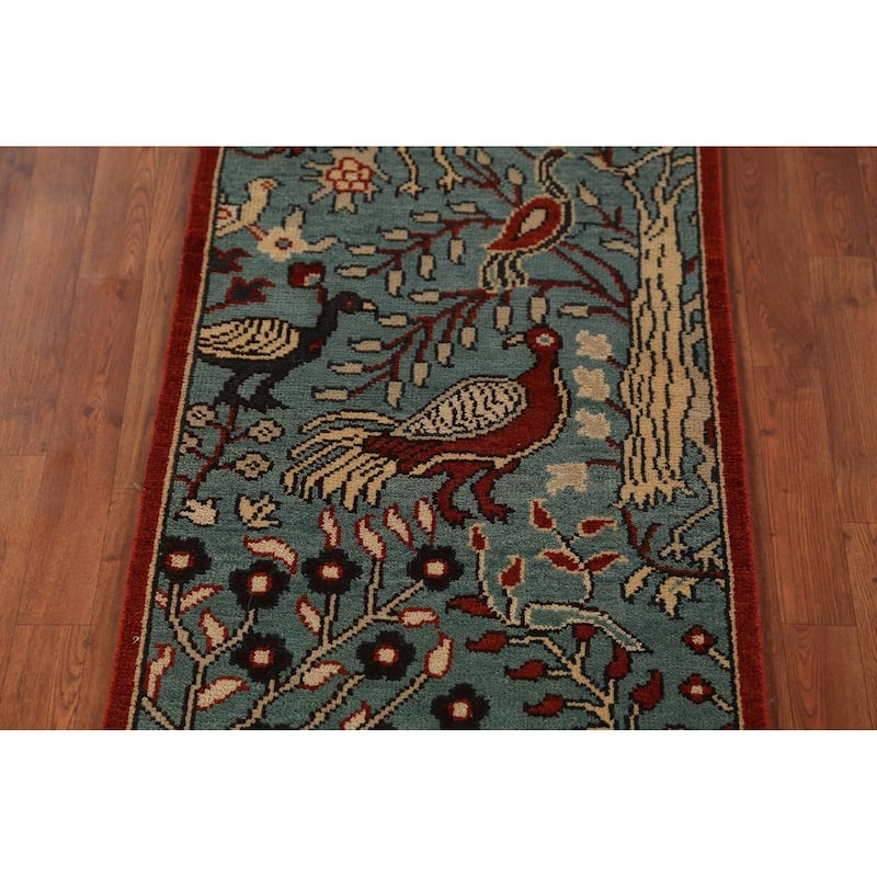 Animals Design Ziegler Indian Runner Rug Hand-Knotted Wool Carpet - 2'4"x 8'2"