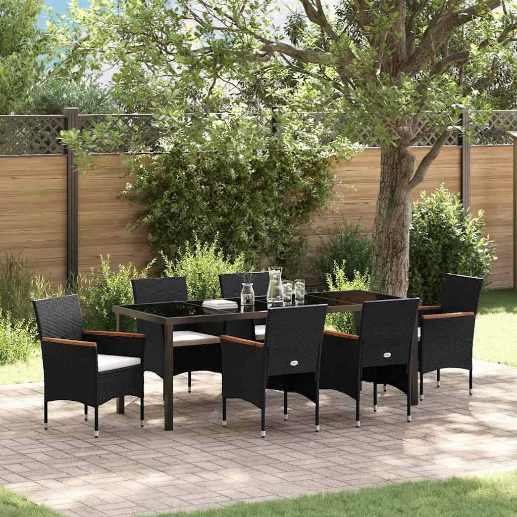 vidaXL Garden Dining Set with Cushion Black Poly Rattan