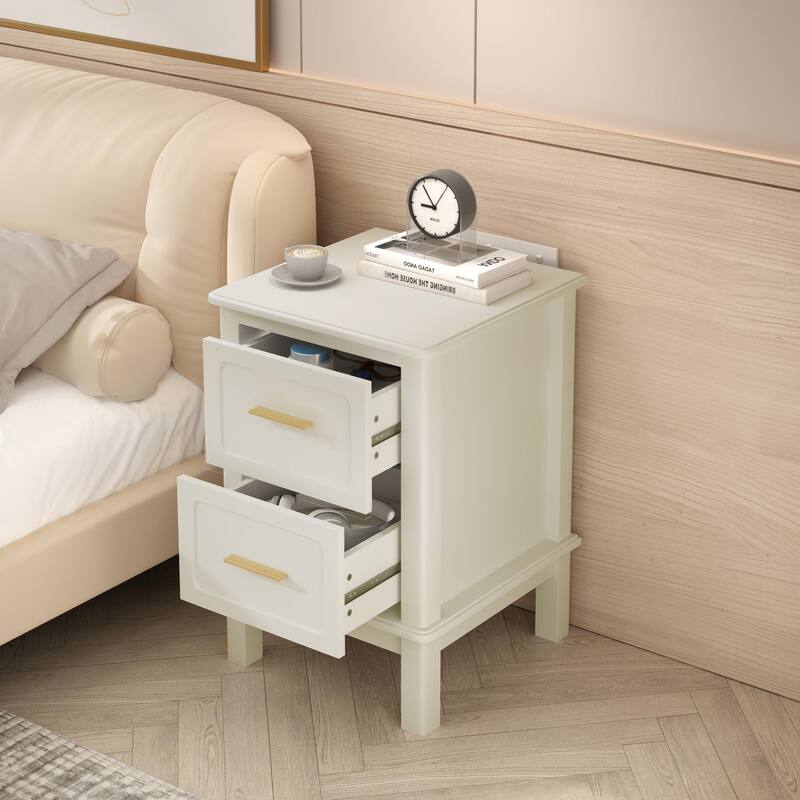 Simple Bedroom Bedside Table Nightstand with 2 Drawers, Accent Table Lamp Table End Table Corner Table - Cream White Ivory White Off White