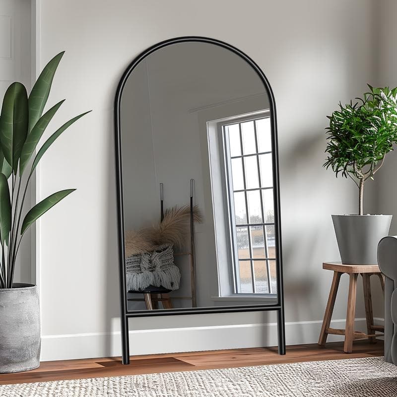 Ladder-Style Arched Solid Wood Framed Full Length Leaning Mirror