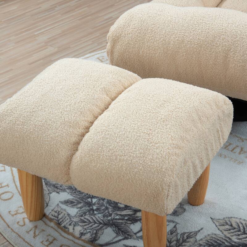 Beige Boucle Upholstered 360° Swivel Armless Manual Leisure Recliner Set with Ottoman, Adjustable Headrest and Backrest
