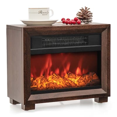Costway Mini Desktop Electric Fireplace Heater Portable Wooden - See Details