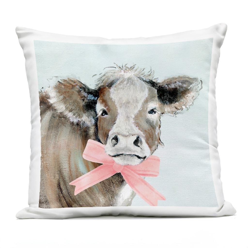 Stupell Cow with Pastel Ribbon Printed Outdoor Throw Pillow Design by Tava Studios