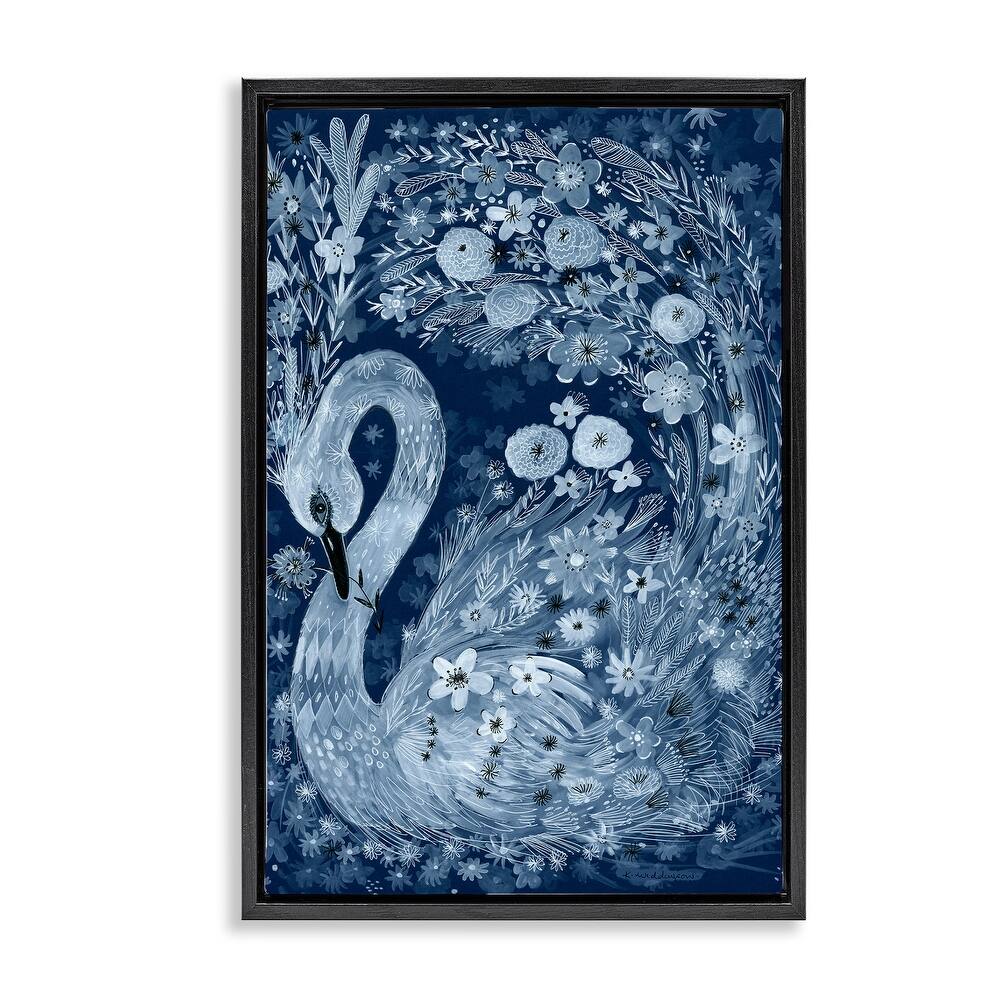 Stupell Swirling Florals Swan Framed Floater Canvas Wall Art Design By Kay Widdowson