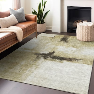 Machine Washable Indoor/ Outdoor Contemporary Abstract Chantille Rug