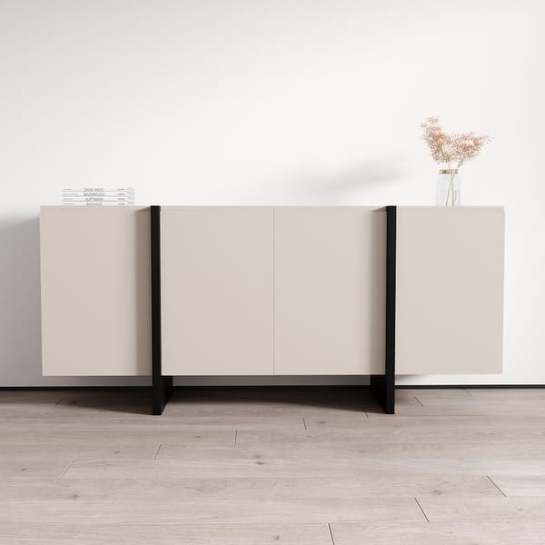 slide 2 of 12, Meble Furniture Kinzie 180 Sideboard 71" Wide x 32" High - Matte Two-Tone Modern Buffet Credenza with Cabinet Storage Cashmere/Black