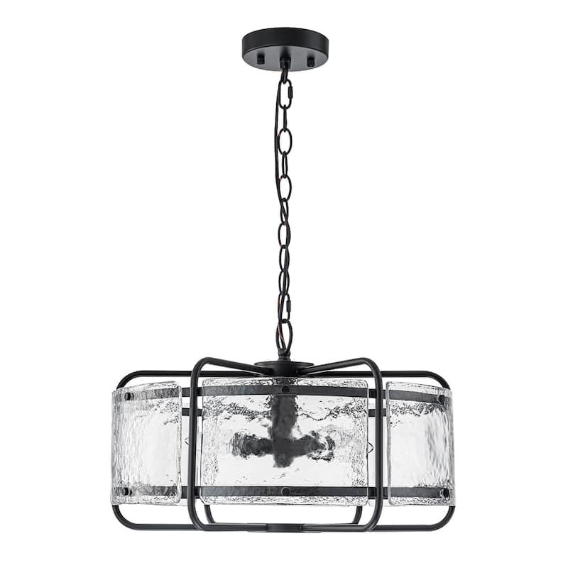 Modern 4-Light Hammered Glass Drum Chandelier Pendant Light - W17.91"