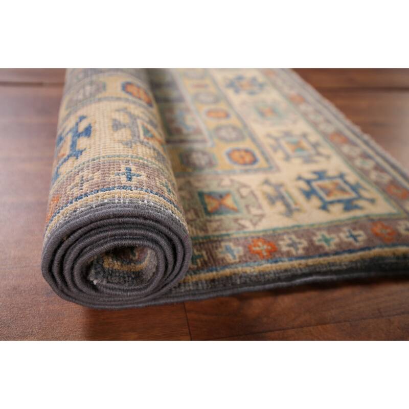 Grey Traditional Kazak Accent Rug Hand-Knotted Wool Carpet - 2'9" x 4'2"