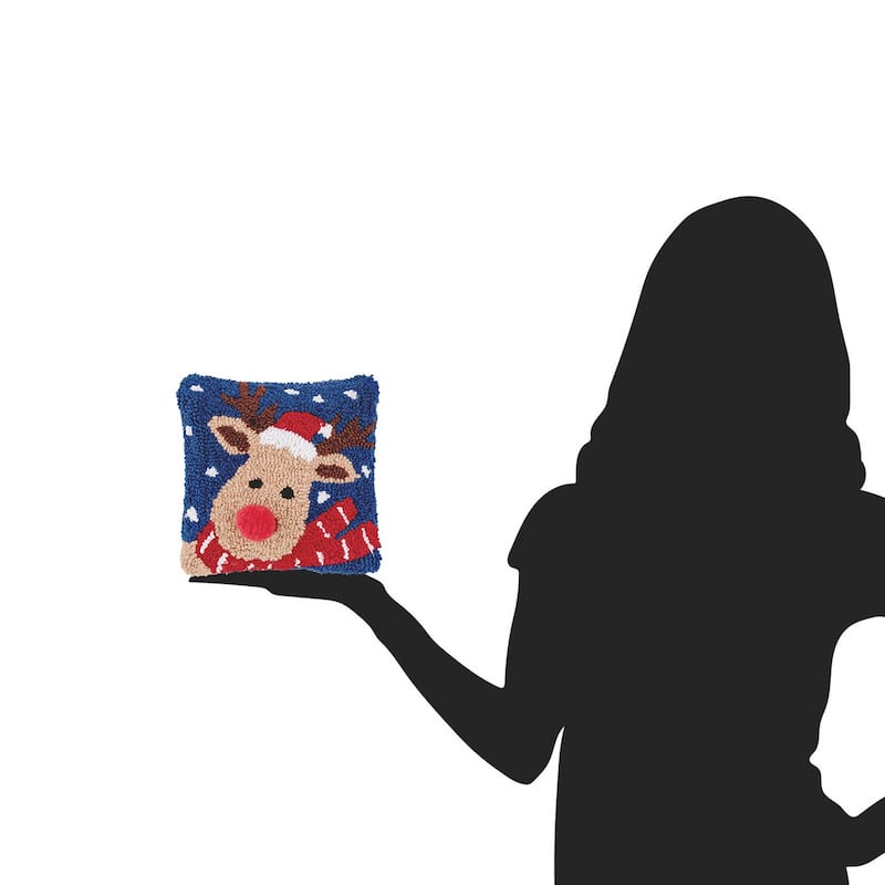 8" x 8" Christmas Reindeer Hooked Petite Throw Pillow