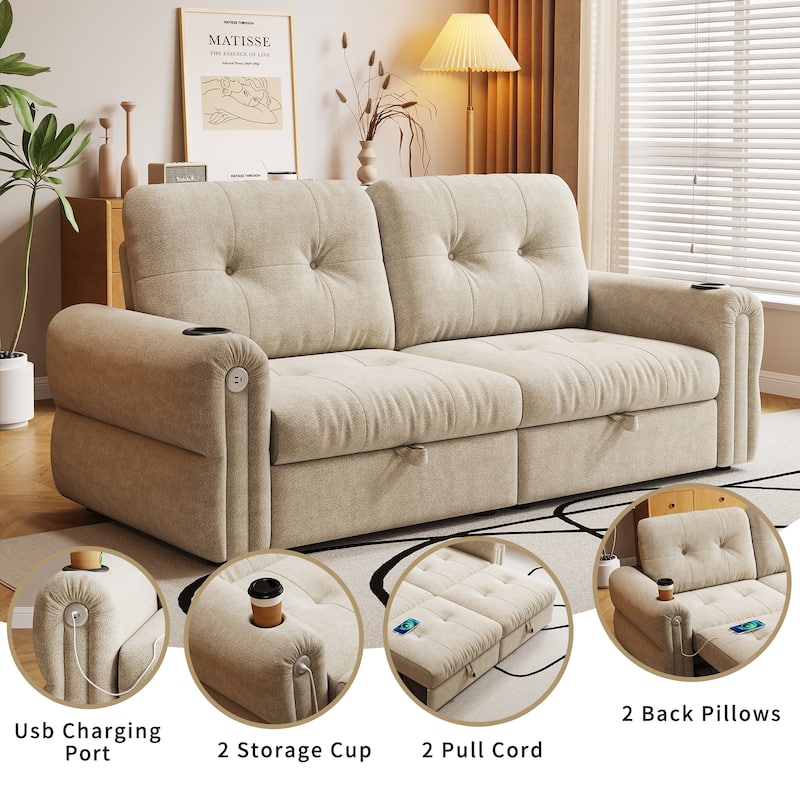 GDFStudio - Chenille Convertible 2-Seater 74" Sofa Bed