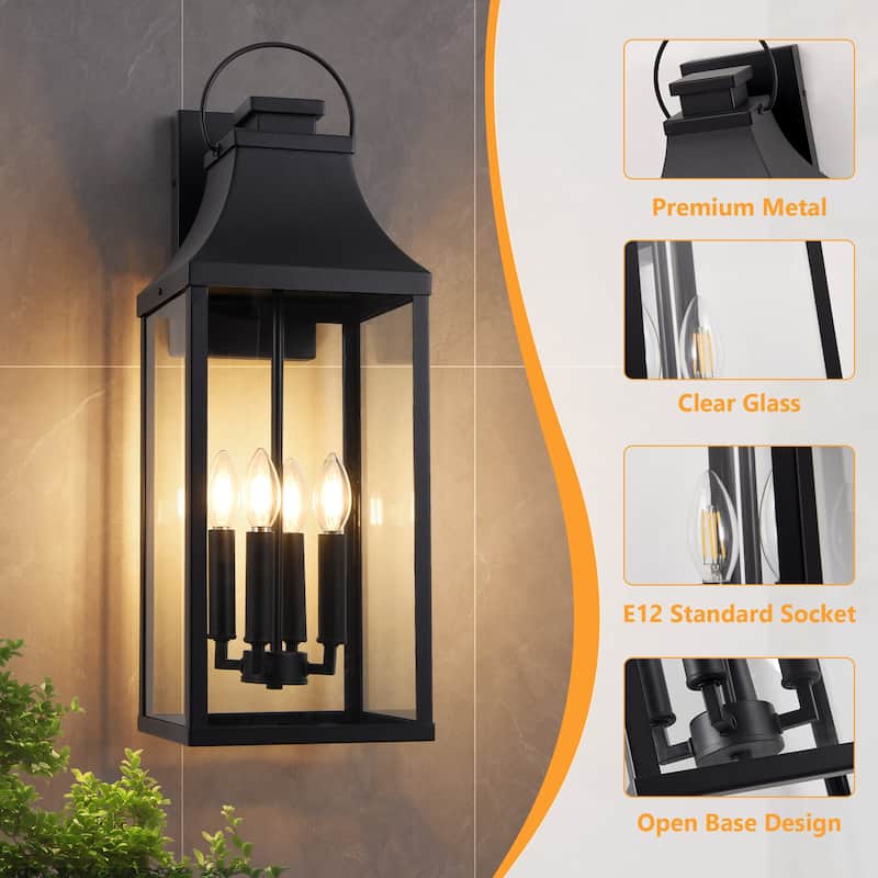 4-light Outdoor Wall Light With Matte-black Lantern & Clear Glass