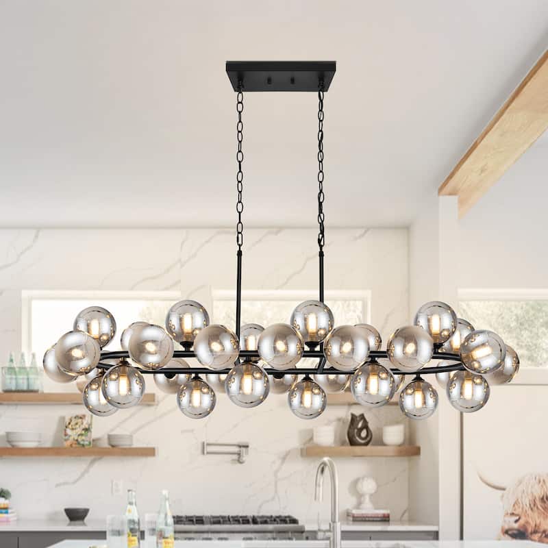 32-Light Mid Century Modern Chandelier Black Sputnik Light Fixture - Smoky Gray