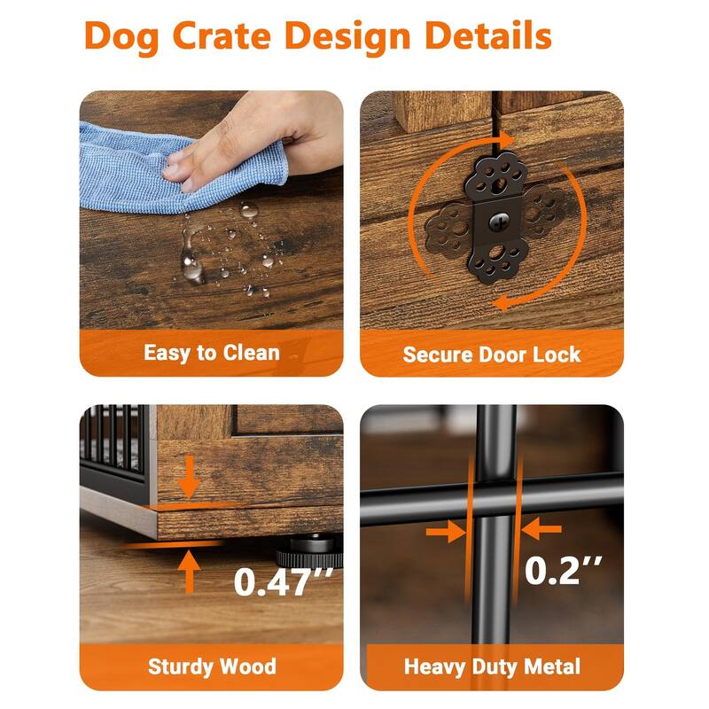 Dog Crate Furniture with Cushion Double Doors Wooden Dog Kennel