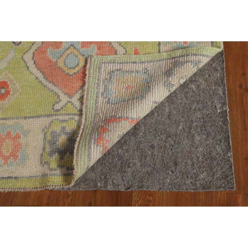 Hand Knotted Oriental 100% Wool Carpet Transitional Geometric Green Oushak Runner Rug - 8' 3'' X 3' 1''