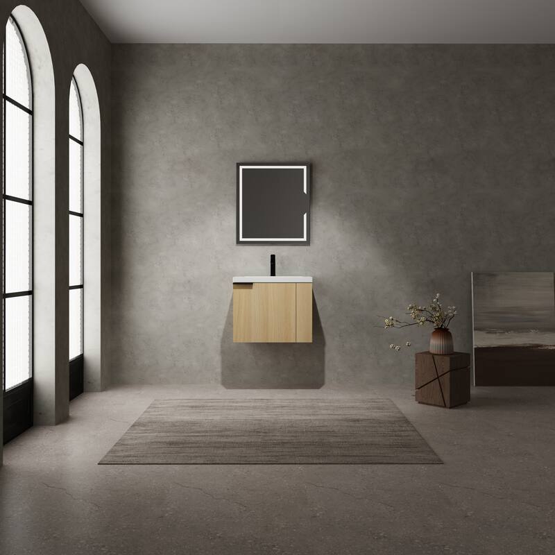 Plywood Wall-Mounted Bathroom Vanity with Integrated Resin Sink - 23.62'' x 18.11'' - Oak