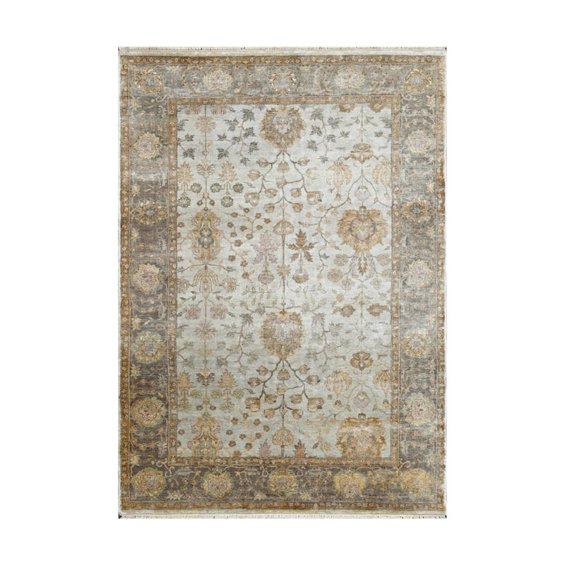 Multi Size Hand Knotted Blue Traditional Oushak Wool Oriental Area Rug - 6' 1'' x 8' 10''