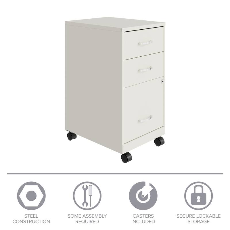 Space Solutions 18" Deep 3 Drawer Mobile Metal Cabinet, Pearl White