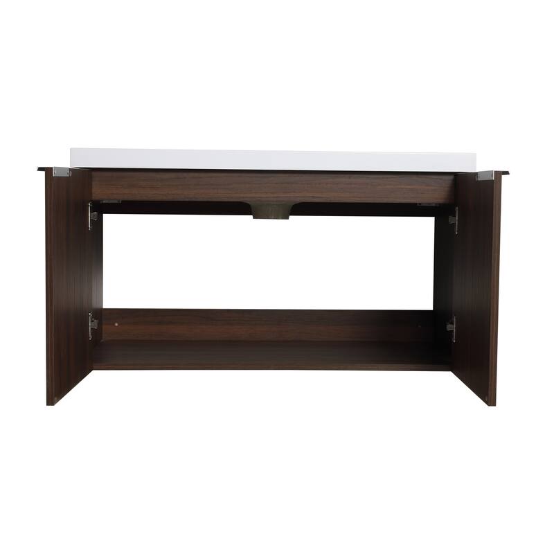 Floating Bathroom Vanity with Resin Sink, Soft Closing Doors, Metal Handles, and Ample Storage Space - 35.4in L Plywood