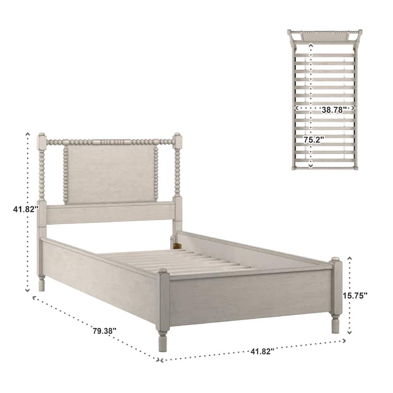 Demetria Antique Finish Beaded Wood Platform Twin Size Bed by iNSPIRE Q Classic