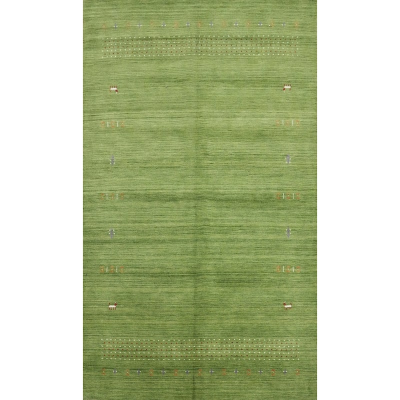 Hand Knotted Oriental 100% Wool Carpet Tribal Animal Pictorial Green Gabbeh Area Rug - 9' 0'' X 5' 10''