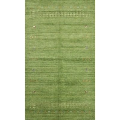Hand Knotted Oriental 100% Wool Carpet Tribal Animal Pictorial Green Gabbeh Area Rug - 9' 0'' X 5' 10''